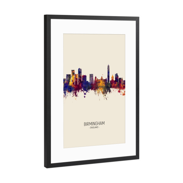 Poster mit Rahmen Schwarz (Metallic) "Birmingham Skyline Beige" artboxONE - Städte