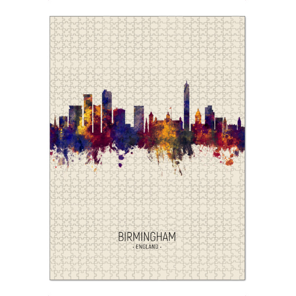 Puzzle Ravensburger "Birmingham Skyline Beige" artboxONE - Städte - Birmingham,England,Skyline,Cityscape,Painting,Watercolour,Stadtbild