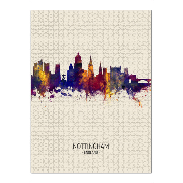 Puzzle Ravensburger "Nottingham Skyline beige" artboxONE - Städte - Nottingham,England,Skyline,Cityscape,Painting,Watercolour,Stadtbild