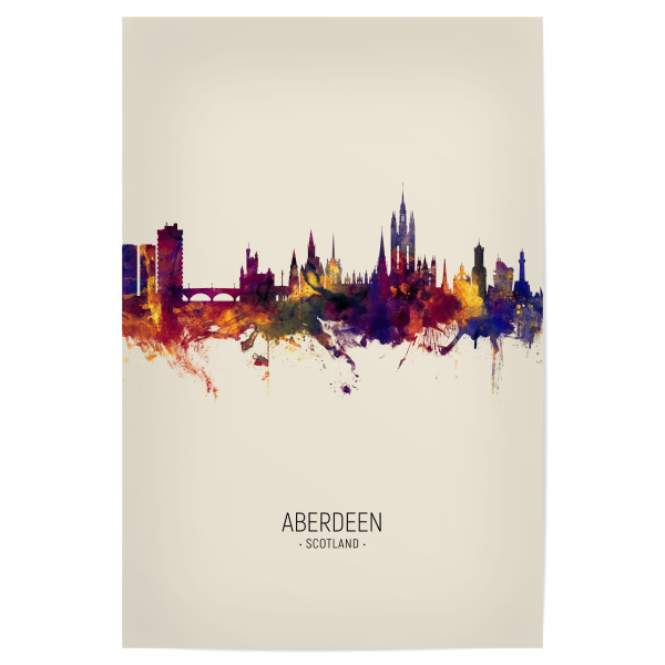 Poster 30x20 cm "Aberdeen Skyline Beige" artboxONE - Städte - Aberdeen,Scotland,Skyline,Cityscape,Painting,Watercolour,Stadtbild