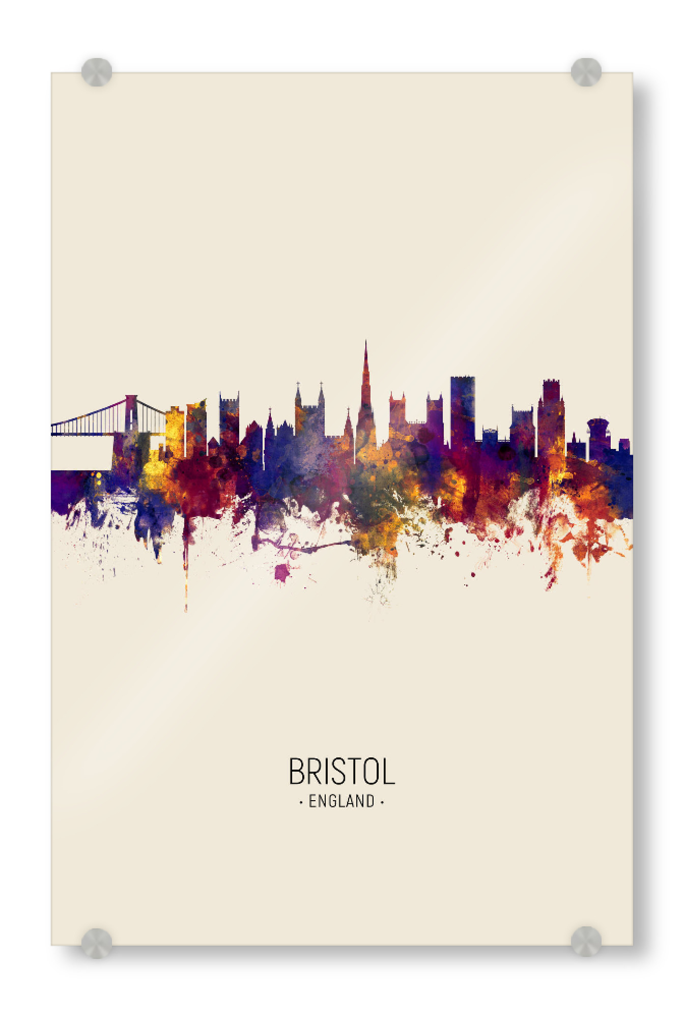 Acrylglasbild "Bristol Skyline beige" artboxONE - Städte - Bristol,England,Skyline,Cityscape,Painting,Watercolour,Stadtbild