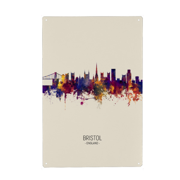 Holzbild "Bristol Skyline beige" artboxONE - Städte - Bristol,England,Skyline,Cityscape,Painting,Watercolour,Stadtbild