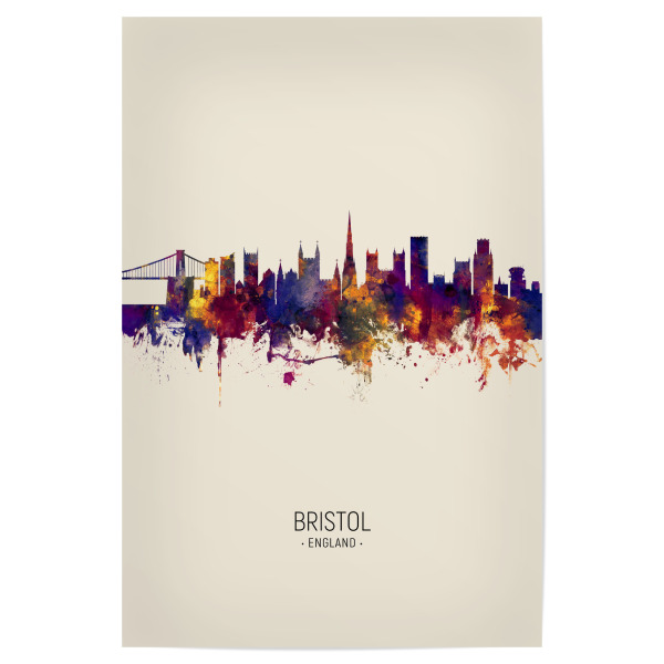Poster 30x20 cm "Bristol Skyline beige" artboxONE - Städte - Bristol,England,Skyline,Cityscape,Painting,Watercolour,Stadtbild