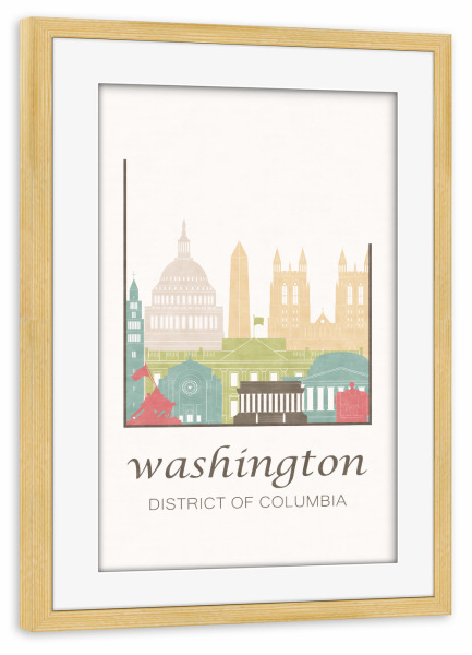 Poster mit Rahmen kiefer "Washington DC skyline pastel" artboxONE - Städte / Washington,Kartografie