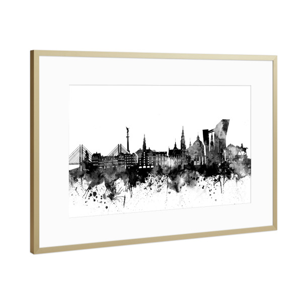 Poster mit Rahmen Gold "Copenhagen skyline black" artboxONE - Städte,Reise,Schwarzweiß,Architektur,Städte / København