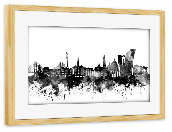 Poster mit Rahmen kiefer "Copenhagen skyline black" artboxONE - Städte,Reise,Schwarzweiß,Architektur,Städte / København