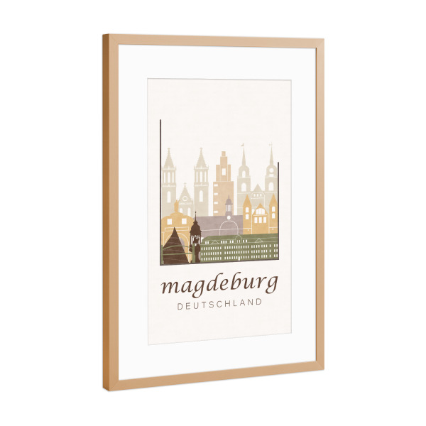 Poster mit Rahmen Kupfer "Magdeburg rustic skyline" artboxONE - Städte,Kartografie - Magdeburg,Germany,Deutschland,Skyline,Cityscape,Travel