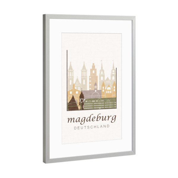 Poster mit Rahmen Silber "Magdeburg rustic skyline" artboxONE - Städte,Kartografie - Magdeburg,Germany,Deutschland,Skyline,Cityscape,Travel