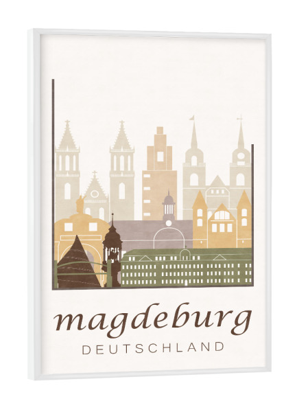 Poster mit weißem Rahmen "Magdeburg rustic skyline" artboxONE - Städte,Kartografie - Magdeburg,Germany,Deutschland,Skyline,Cityscape,Travel