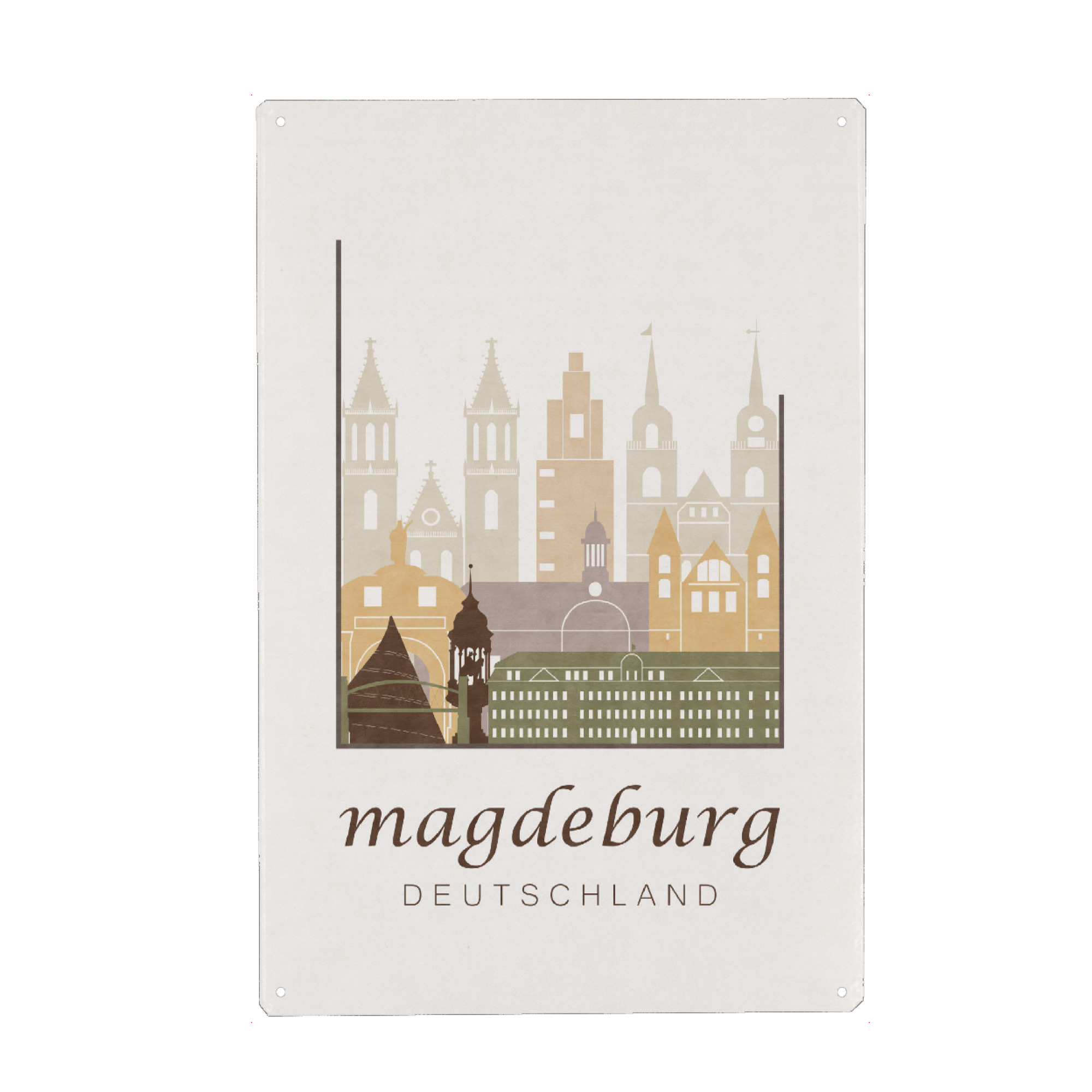 Metall Poster "Magdeburg rustic skyline" artboxONE - Städte,Kartografie - Magdeburg,Germany,Deutschland,Skyline,Cityscape,Travel - Blechschild