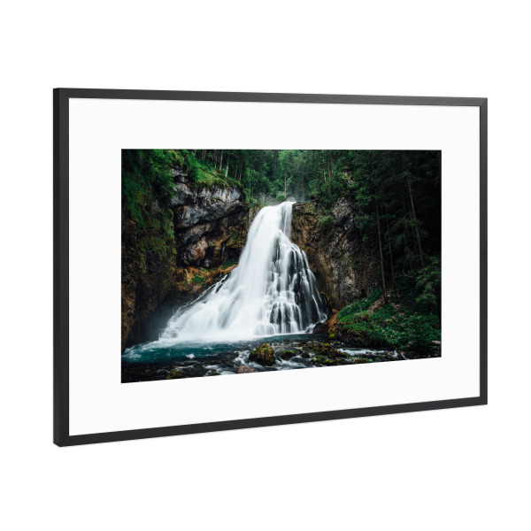 Poster mit Rahmen Schwarz (Metallic) "Gollinger waterfall" artboxONE - Natur