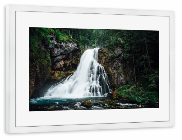 Poster mit Rahmen weiß "Gollinger waterfall" artboxONE - Natur