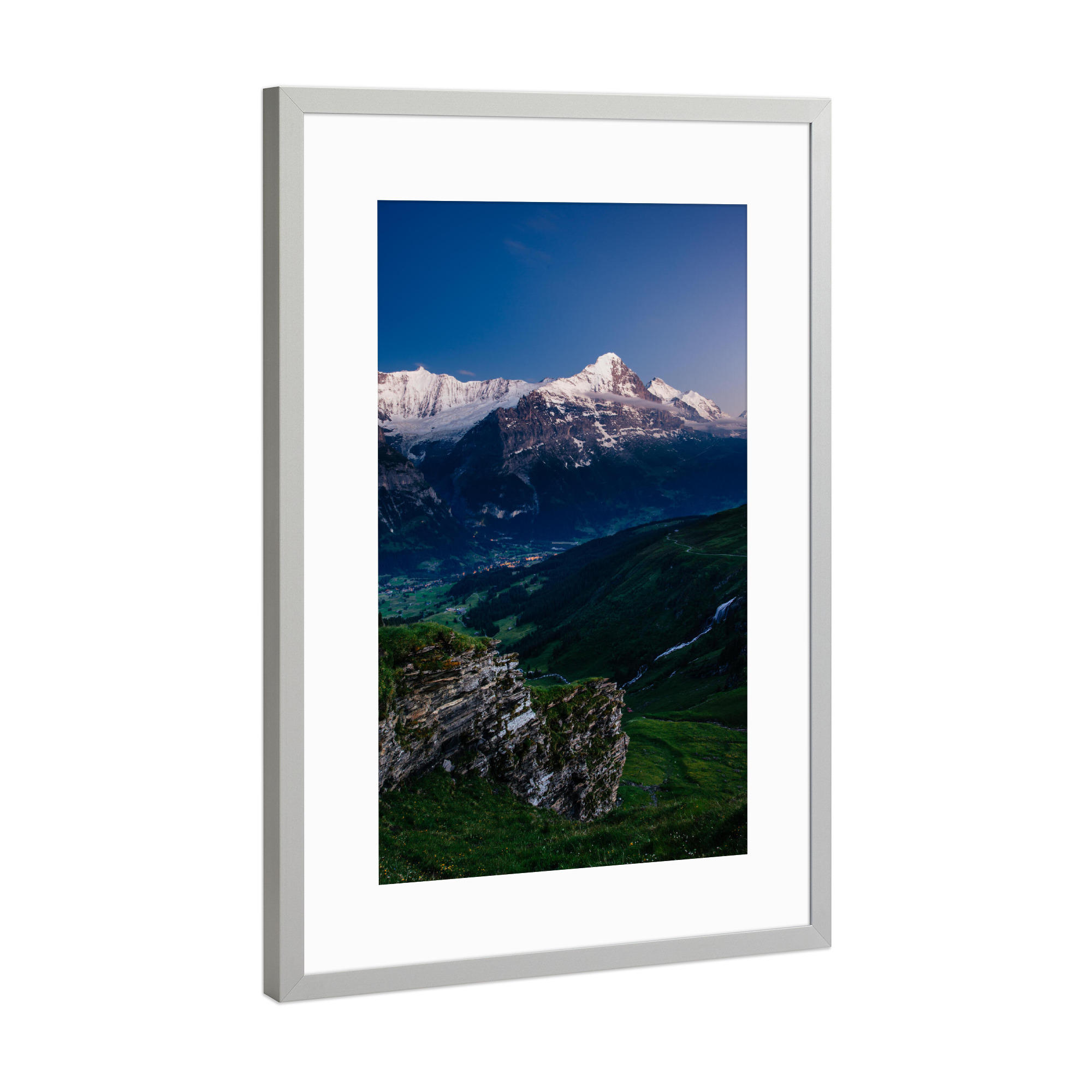 Poster mit Rahmen Silber "Scenic view from First at dusk" artboxONE - Natur