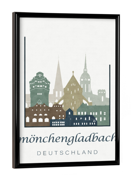Poster mit schwarzem Rahmen "Mönchengladbach light blue" artboxONE - Städte,Kartografie