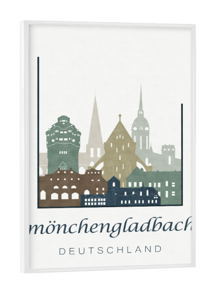 Poster mit weißem Rahmen "Mönchengladbach light blue" artboxONE - Städte,Kartografie