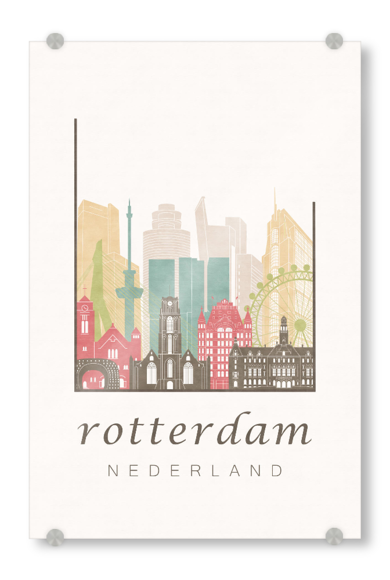 Acrylglasbild "Rotterdam pastel skyline" artboxONE - Städte,Kartografie - Rotterdam,Netherlands,Holland,Niederlande,Nederland,Skyline,Cityscape,Travel