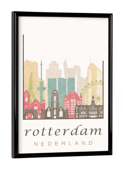 Poster mit schwarzem Rahmen "Rotterdam pastel skyline" artboxONE - Städte,Kartografie