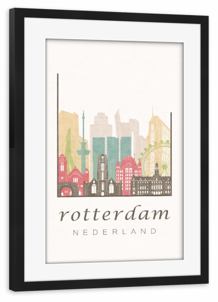 Poster mit Rahmen schwarz "Rotterdam pastel skyline" artboxONE - Städte,Kartografie
