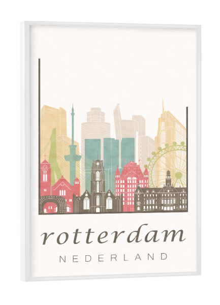 Poster mit weißem Rahmen "Rotterdam pastel skyline" artboxONE - Städte,Kartografie