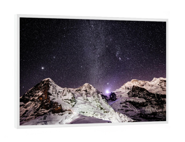 Poster mit weißem Rahmen "Eiger Mönch and Jungfrau at night" artboxONE - Galaxy