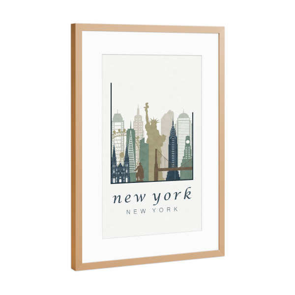 Poster mit Rahmen Kupfer "New York skyline light blue" artboxONE - Städte / New York,Kartografie