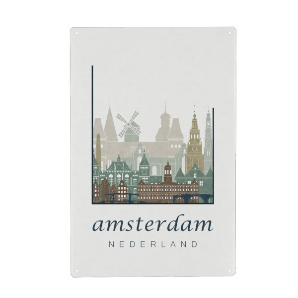 Metall Poster "Amsterdam skyline, light blue" artboxONE - Städte / Amsterdam,Kartografie