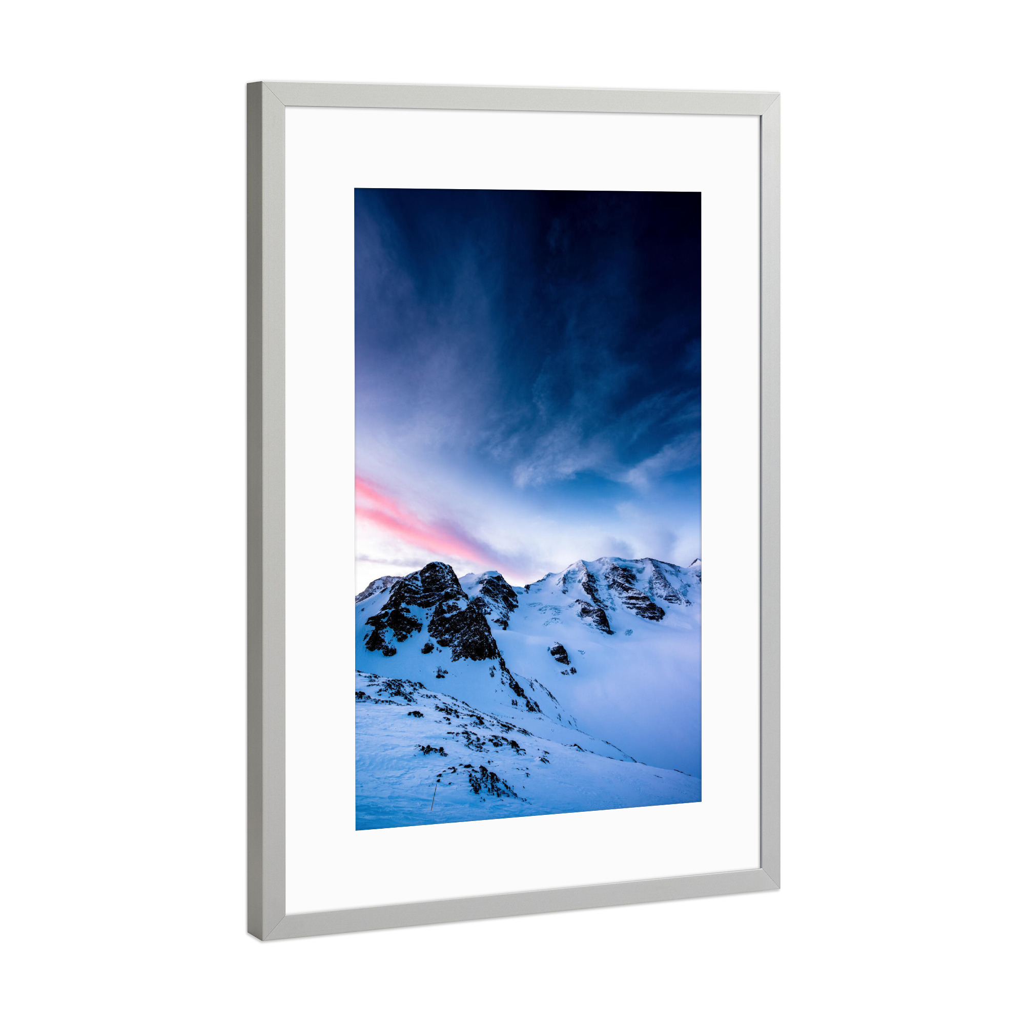 Poster mit Rahmen Silber "Sunrise panorama of Piz Palu" artboxONE - Natur