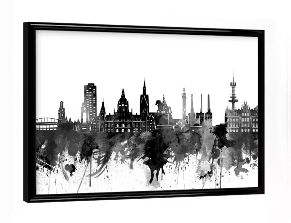 Poster mit schwarzem Rahmen "Hannover skyline black" artboxONE - Städte,Reise,Schwarzweiß,Architektur
