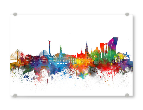 Acrylglasbild "Copenhagen skyline watercolor" artboxONE - Städte,Abstrakt,Städte / København