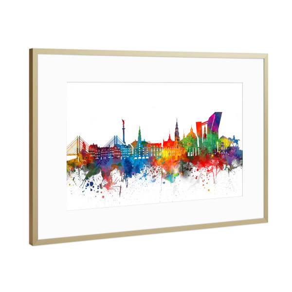 Poster mit Rahmen Gold "Copenhagen skyline watercolor" artboxONE - Städte,Abstrakt,Städte / København