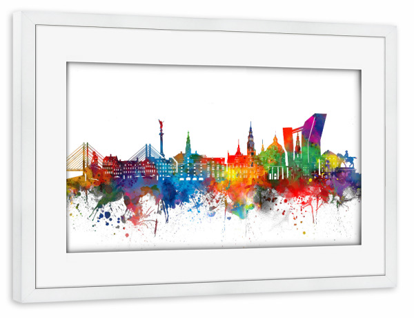 Poster mit Rahmen weiß "Copenhagen skyline watercolor" artboxONE - Städte,Abstrakt,Städte / København