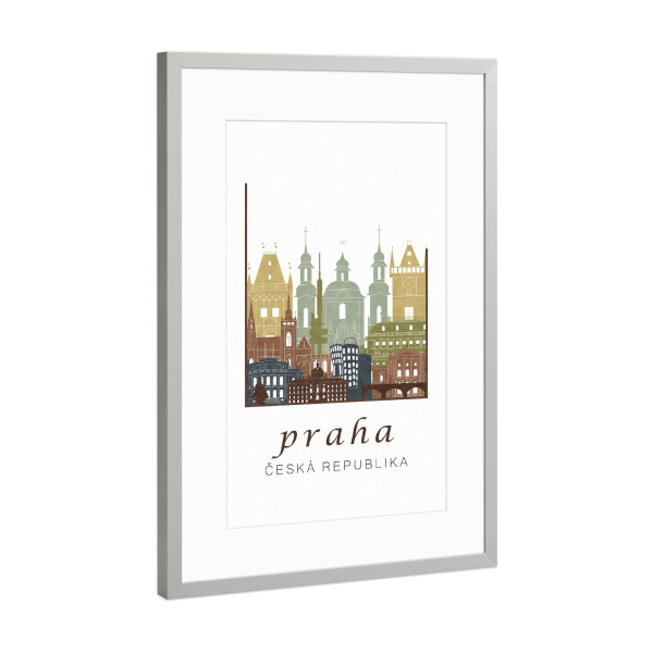 Poster mit Rahmen Silber "Prague skyline light brown" artboxONE - Städte / Prag,Kartografie