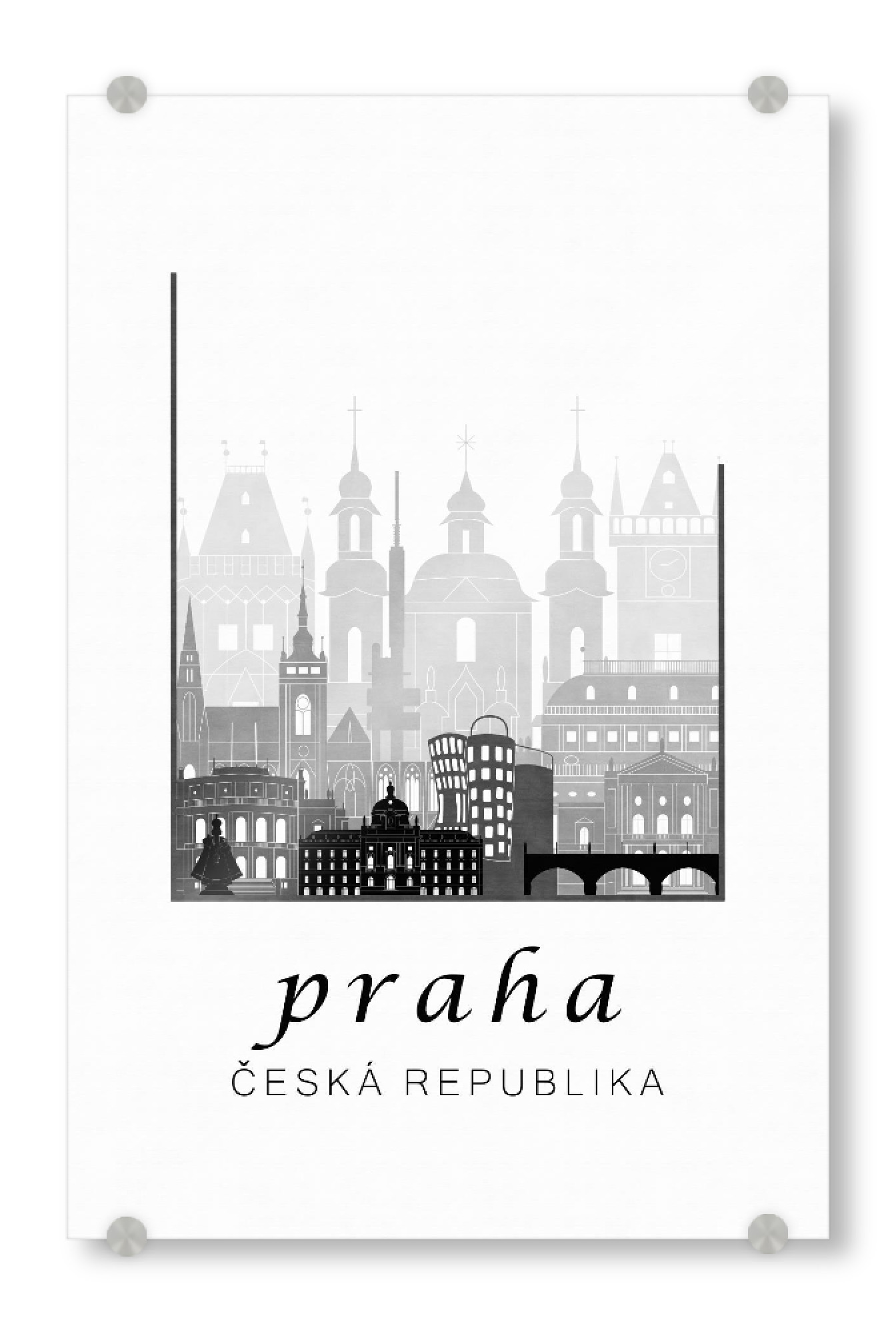 Acrylglasbild "Prague skyline black & white" artboxONE - Schwarzweiß,Städte / Prag,Kartografie
