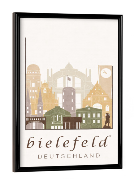 Poster mit schwarzem Rahmen "Bielefeld skyline rustic" artboxONE - Städte,Kartografie