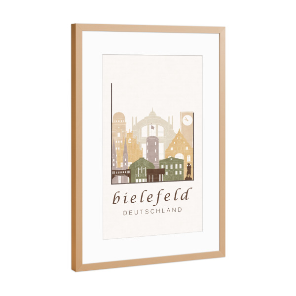 Poster mit Rahmen Kupfer "Bielefeld skyline rustic" artboxONE - Städte,Kartografie