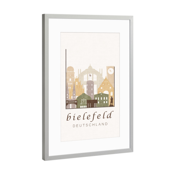 Poster mit Rahmen Silber "Bielefeld skyline rustic" artboxONE - Städte,Kartografie