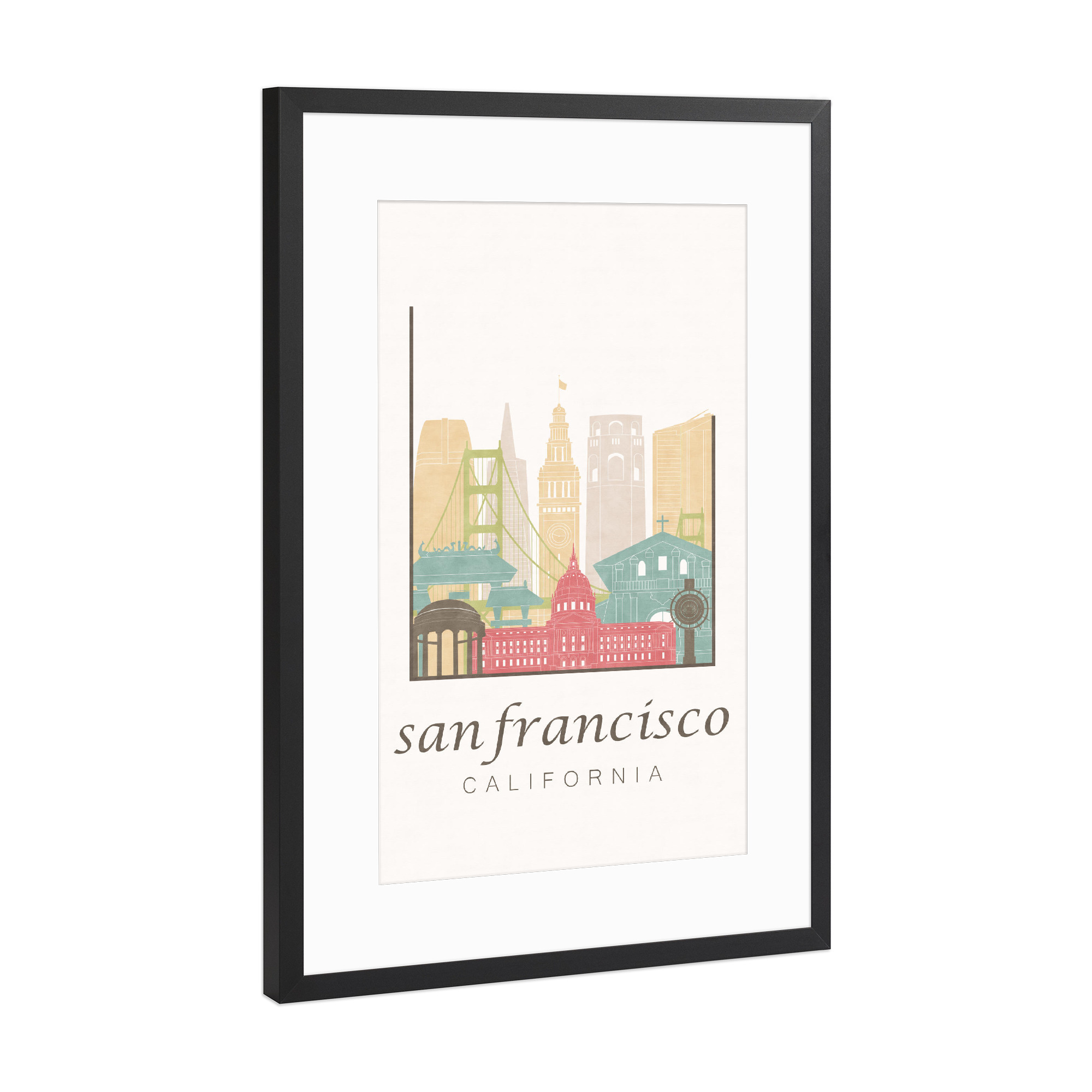 Poster mit Rahmen Schwarz (Metallic) "San Francisco skyline pastel" artboxONE - Städte / San Francisco,Kartografie