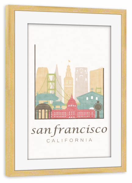 Poster mit Rahmen kiefer "San Francisco skyline pastel" artboxONE - Städte / San Francisco,Kartografie