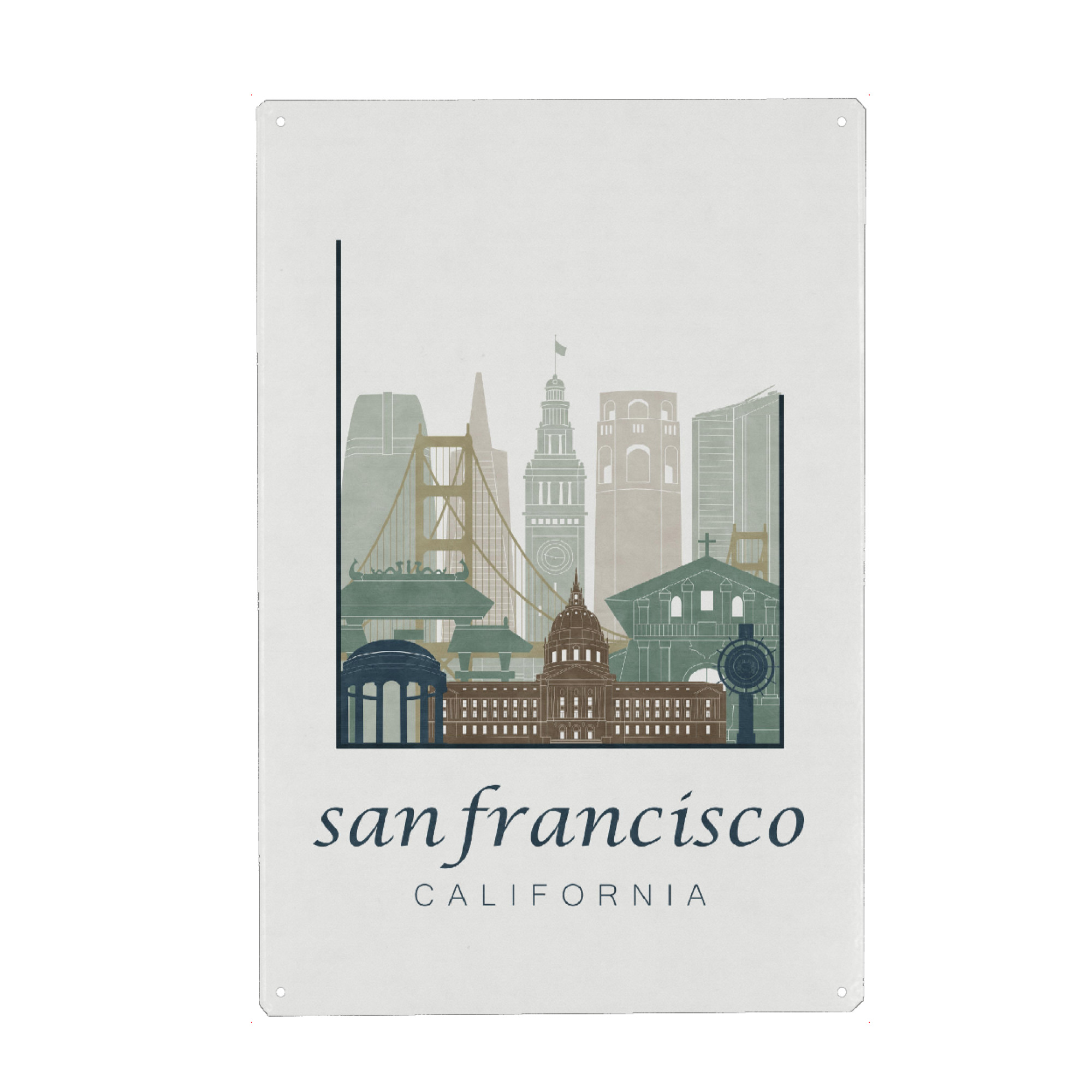 Holzbild "San Francisco skyline light blue" artboxONE - Städte / San Francisco,Kartografie