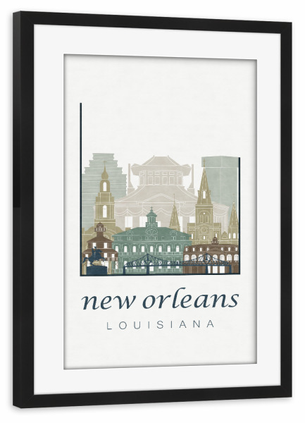 Poster mit Rahmen schwarz "New Orleans skyline light blue" artboxONE - Städte,Kartografie