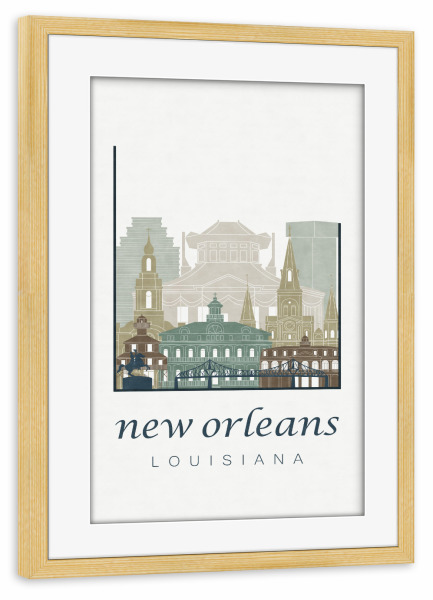 Poster mit Rahmen kiefer "New Orleans skyline light blue" artboxONE - Städte,Kartografie