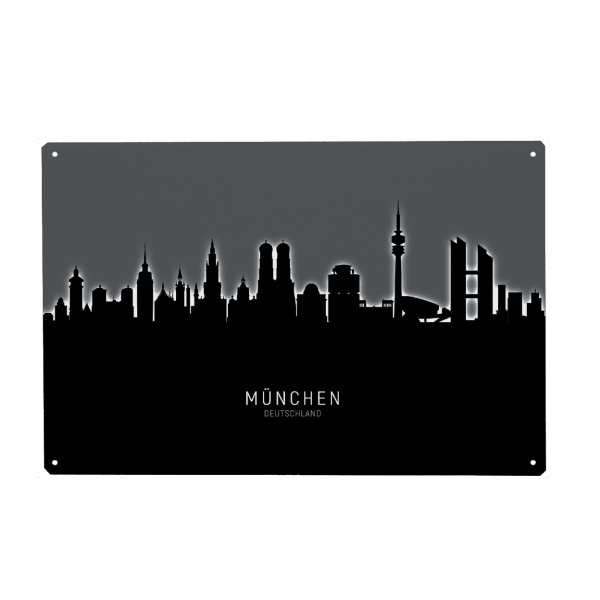 Holzbild "Munich München Skyline Glow BW" artboxONE - Städte / München,Schwarzweiß