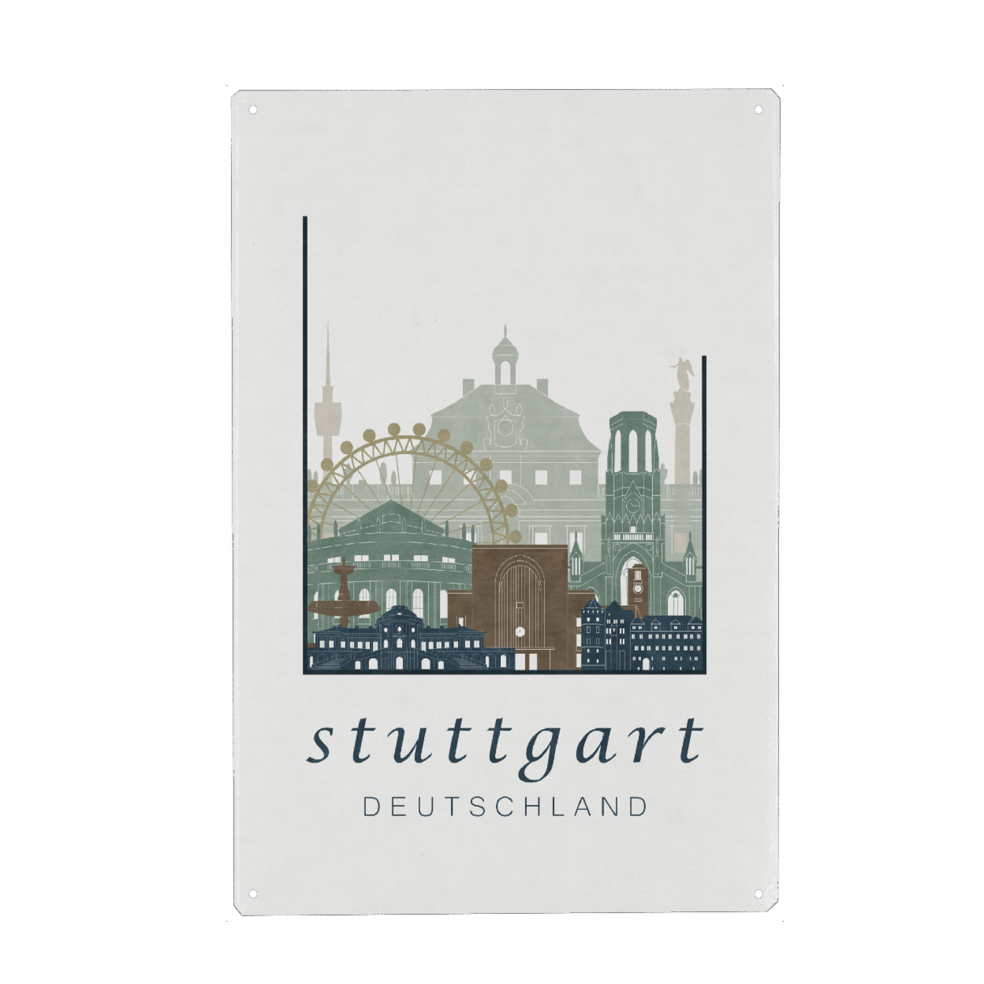 Metall Poster "Stuttgart skyline light blue" artboxONE - Städte / Stuttgart,Kartografie - Stuttgart,Germany,Deutschland,Skyline,Cityscape,Travel