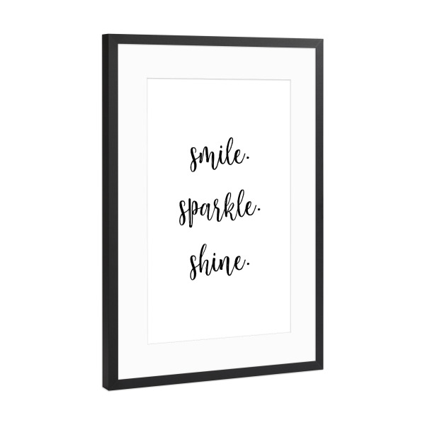 Poster mit Rahmen Schwarz (Metallic) "Smile Sparkle Shine" artboxONE - Menschen,Schwarzweiß,Liebe