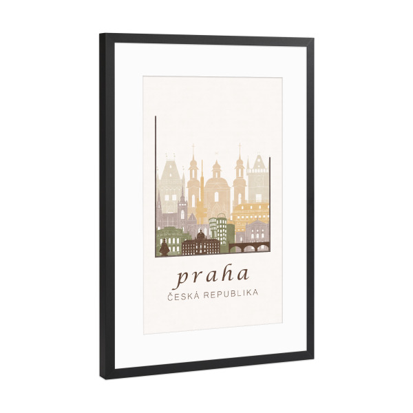 Poster mit Rahmen Schwarz (Metallic) "Prague rustic skyline" artboxONE - Städte / Prag,Kartografie