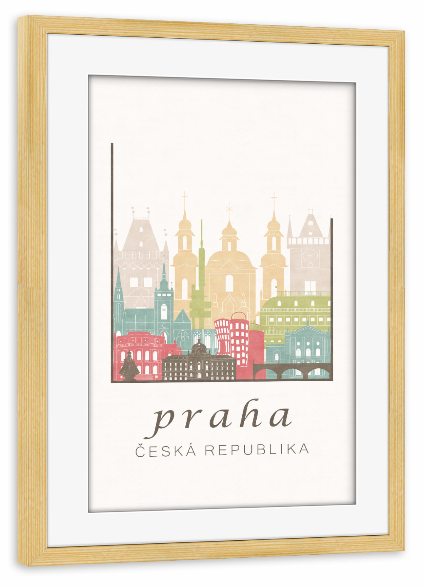Poster mit Rahmen kiefer "Prague pastel skyline" artboxONE - Städte / Prag,Kartografie