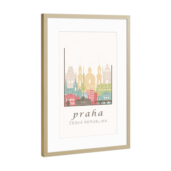 Poster mit Rahmen Gold "Prague pastel skyline" artboxONE - Städte / Prag,Kartografie