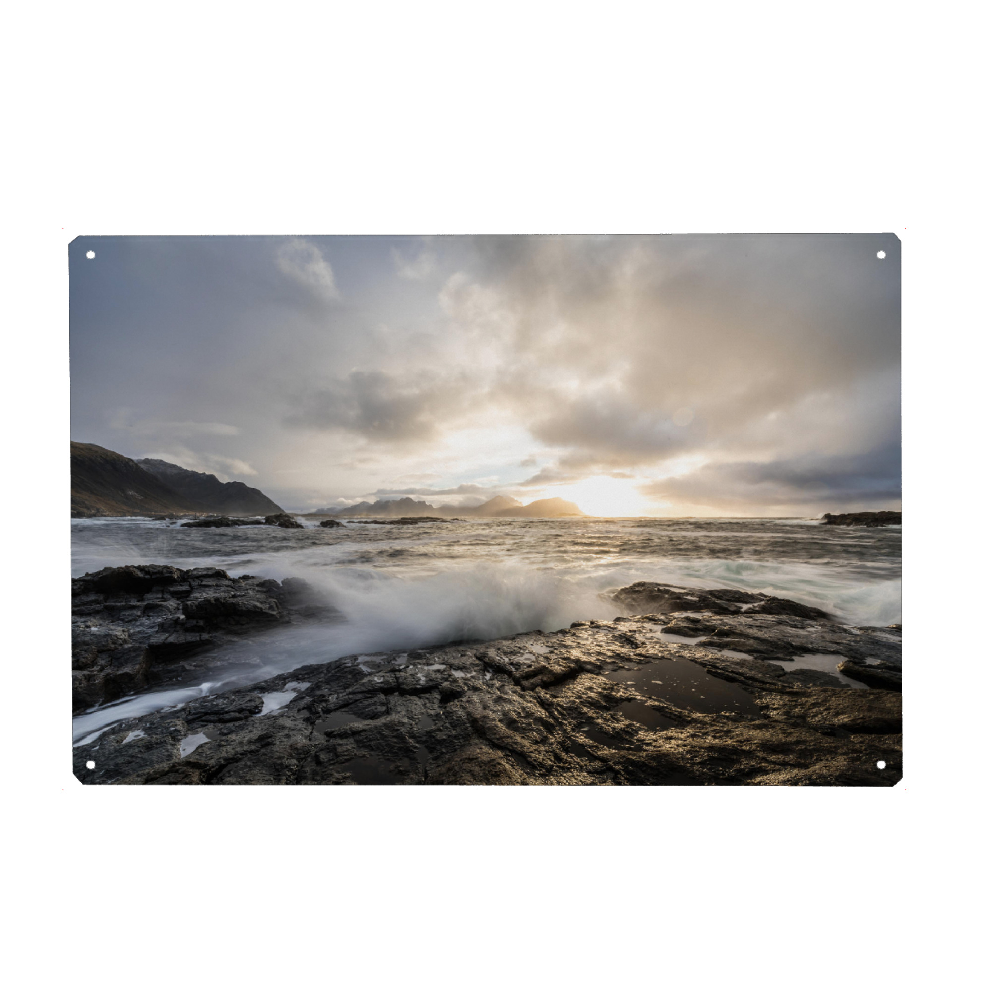 Metall Poster "Nach dem Sturm" artboxONE - Natur - Sonnenuntergang,Norwegen,Vesteralen - Blechschild