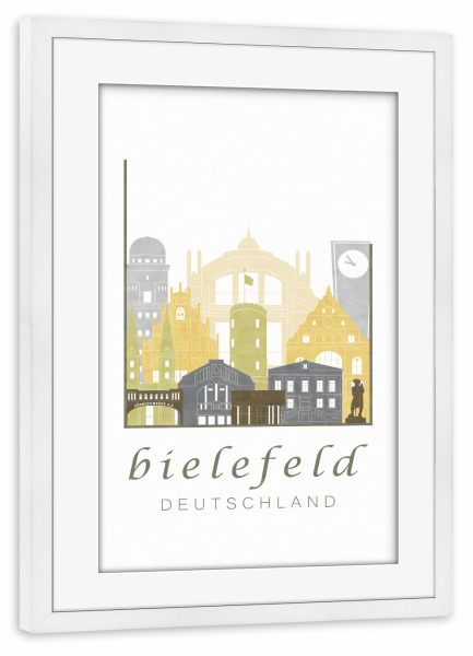 Poster mit Rahmen weiß "Bielefeld desert skyline" artboxONE - Städte,Kartografie - Bielefeld,Germany,Deutschland,Skyline,Cityscape,Travel