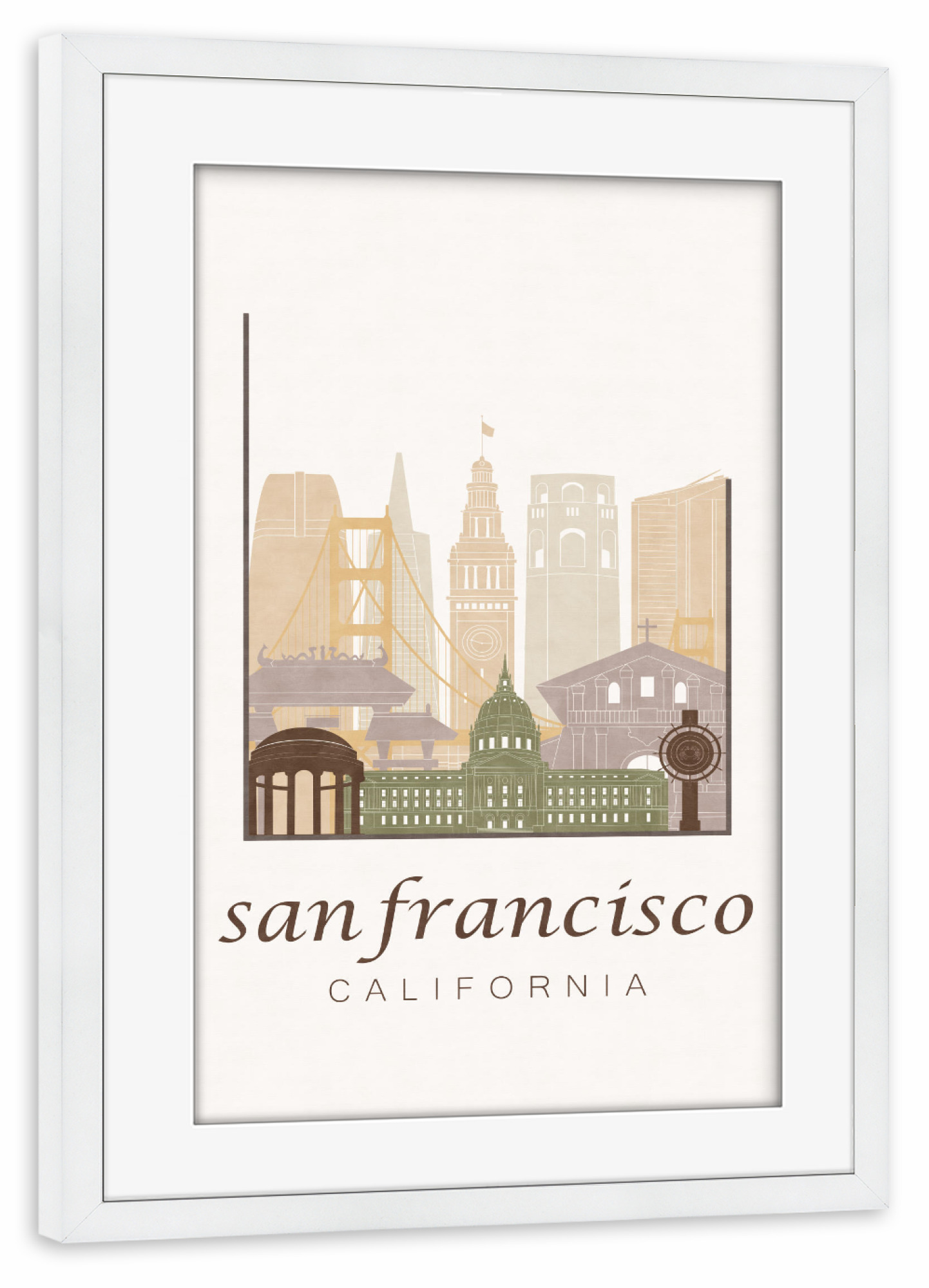 Poster mit Rahmen weiß "San Francisco skyline rustic" artboxONE - Städte / San Francisco,Kartografie